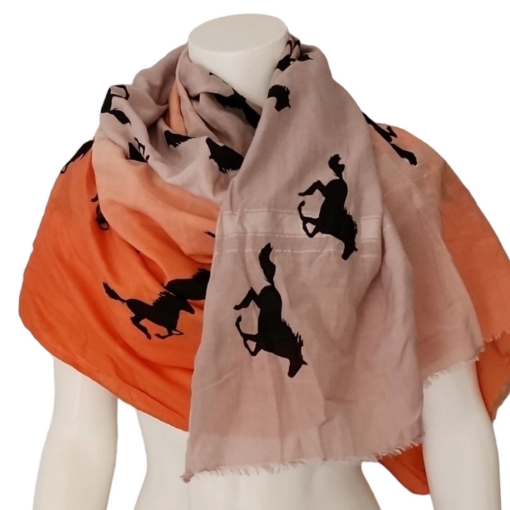 VINTAGE EQUESTRIAN Neon Ombre Horse Scarf Oversized Wrap Stallions Horses Throw - Picture 6 of 15